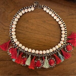Elegant Red and White Tassel Necklace
